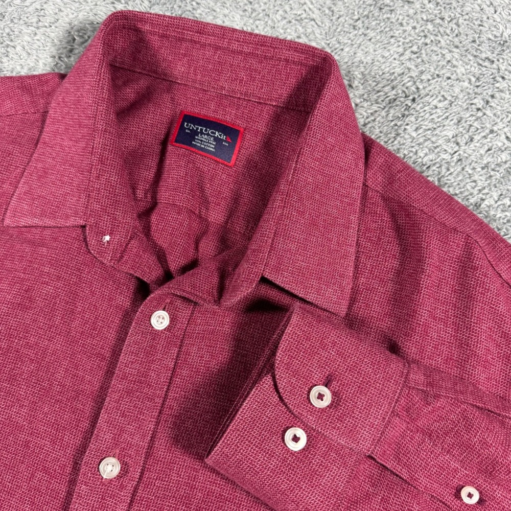 UNTUCKit Button Shirt Mens Large Red Veneto Wrinkle‎ Free Knit Cotton
